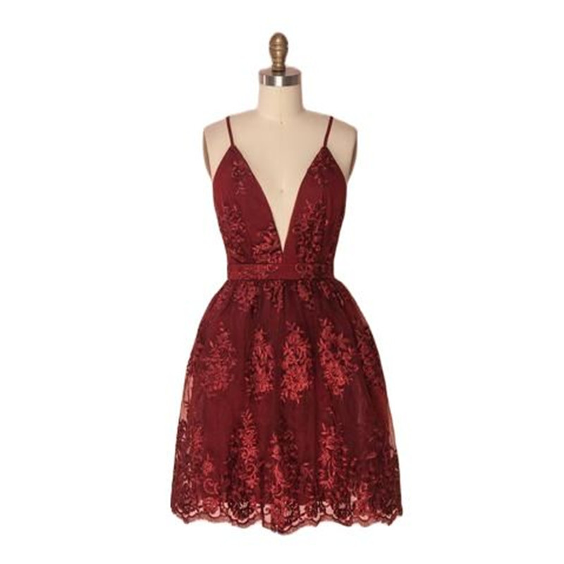 Burgundy Short Lace Party Dress