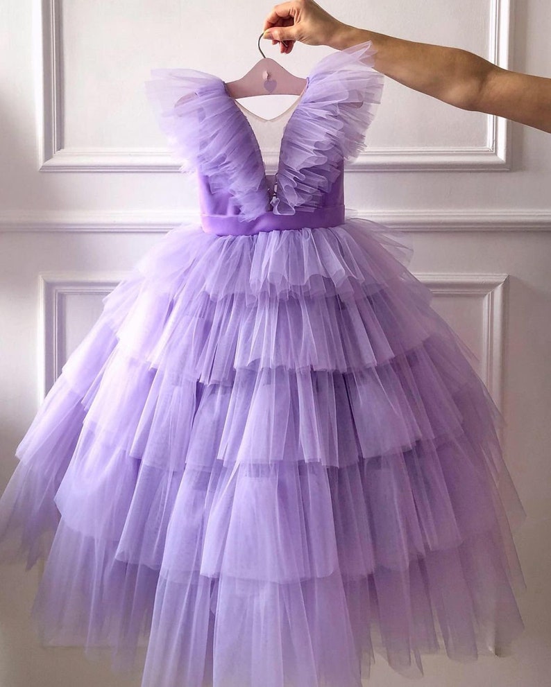Lavender Tulle Girl Dresses Long Formal Occasion Gown