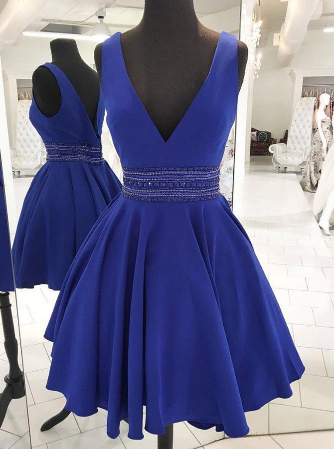 Royal Blue Short Prom Dresses V Neck Women Dress