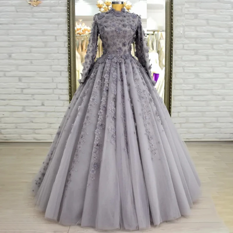 Modest Grey Formal Occasion Dresses Pageant Evening Gowns Plus Size