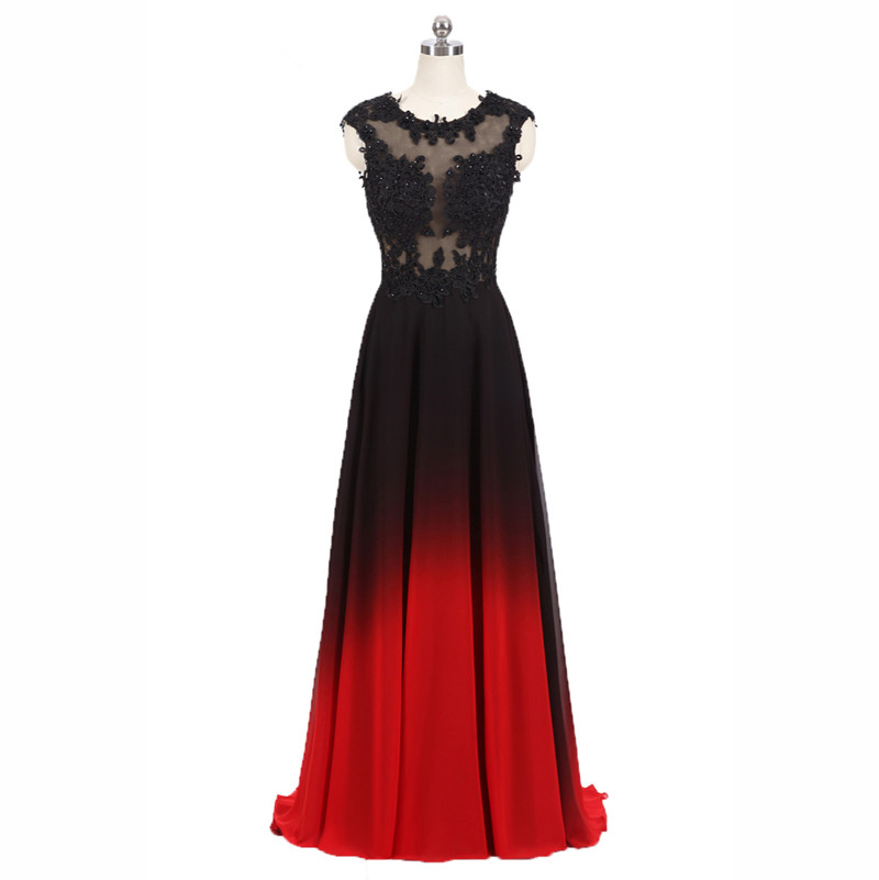 Appliqued Sheer Bodice Prom Dresses Long Ombre Formal Occasion Dress Evening Gown