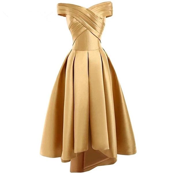 Off The Shoulder Gold High Low Party Dress Semi Formal Occasion