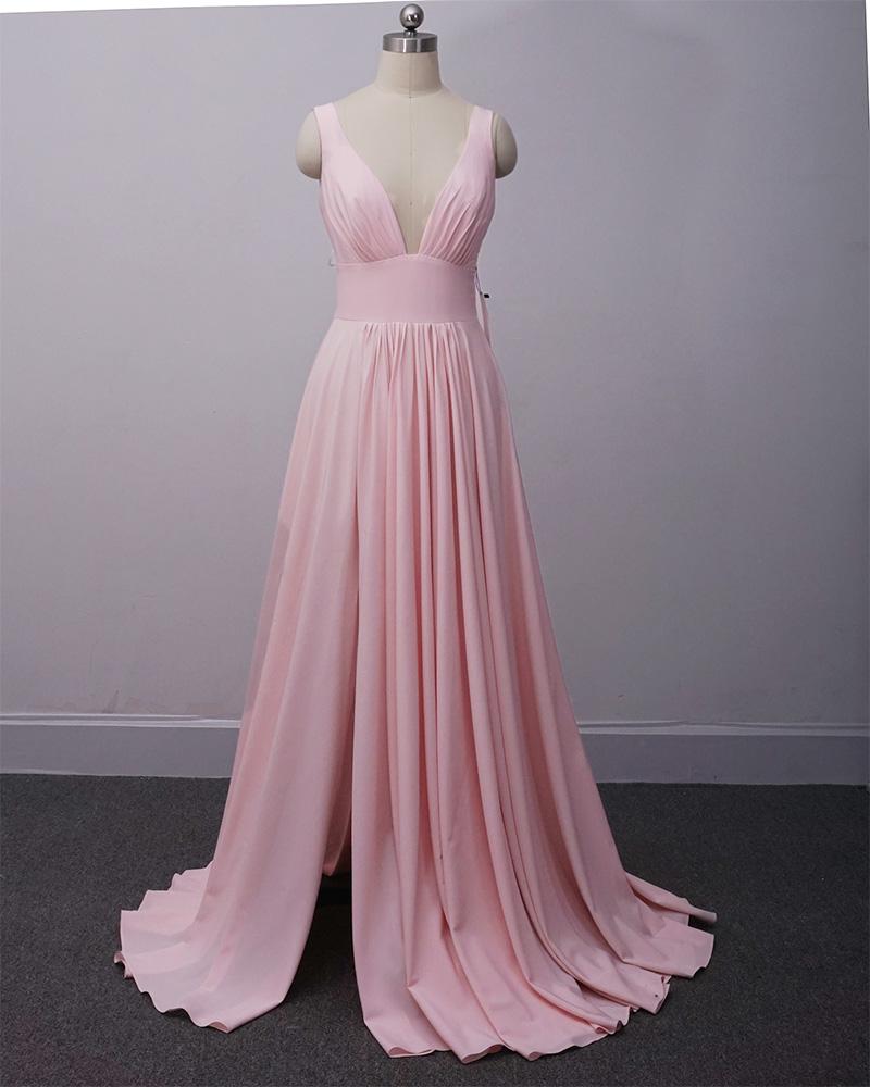 Baby Pink Long Prom Dress With Slit