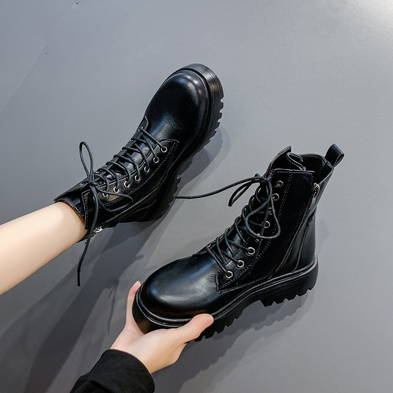 Minimalist Lace-up Front Combat Boots Women Shoes