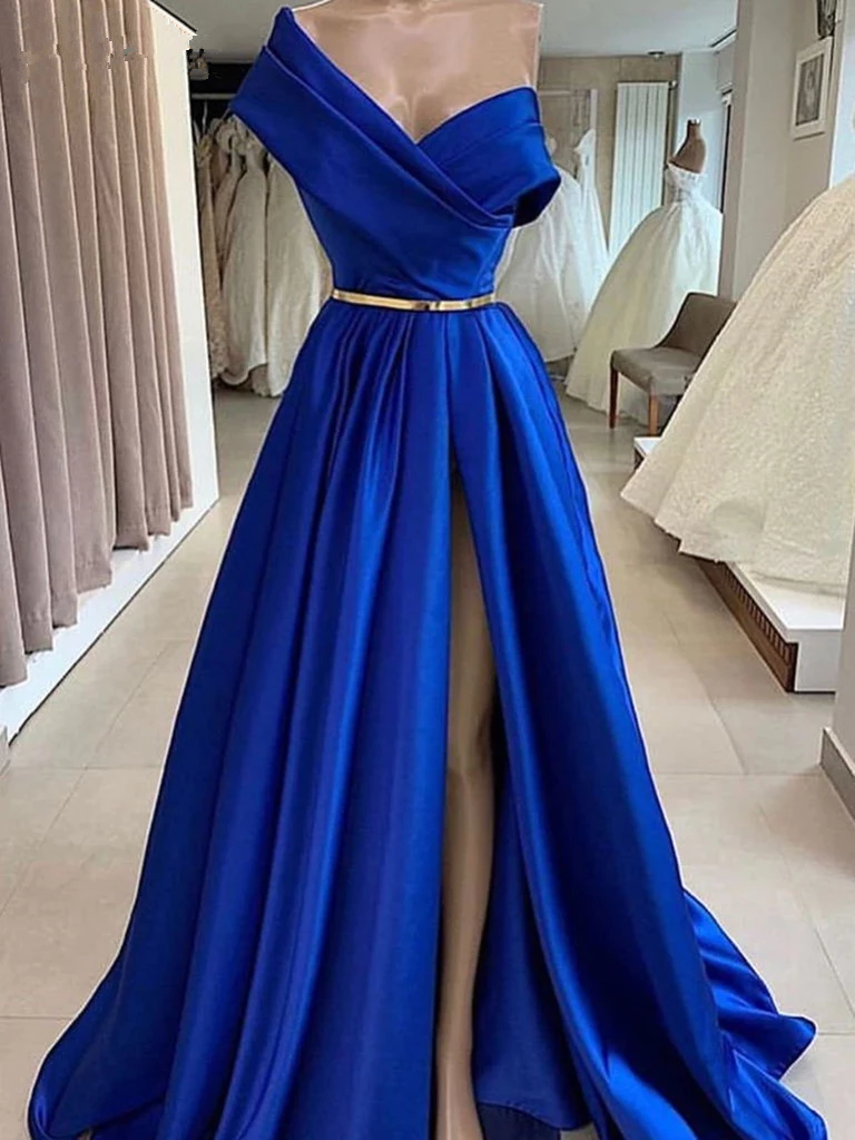 Royal Blue Long Evening Dresses With Slit Formal Pageant Gowns