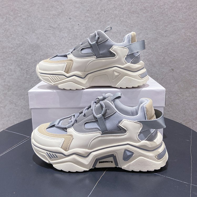 Fashion Women Shoes Lace-up Front Mesh Panel Chunky Sneakers