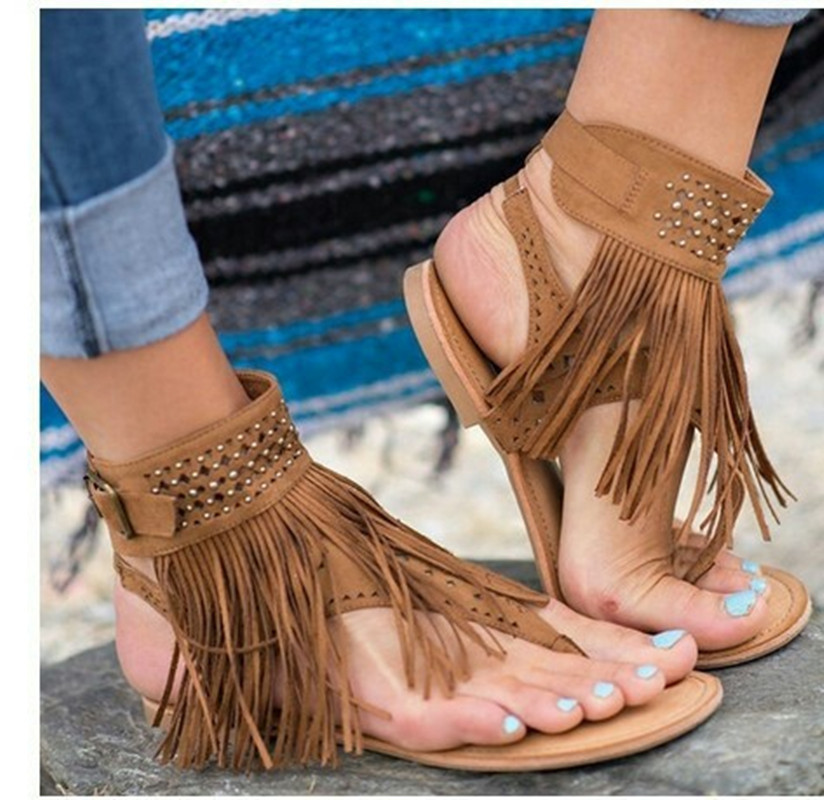 Tassel Ankle Flip Flop Summer Beach Shoes