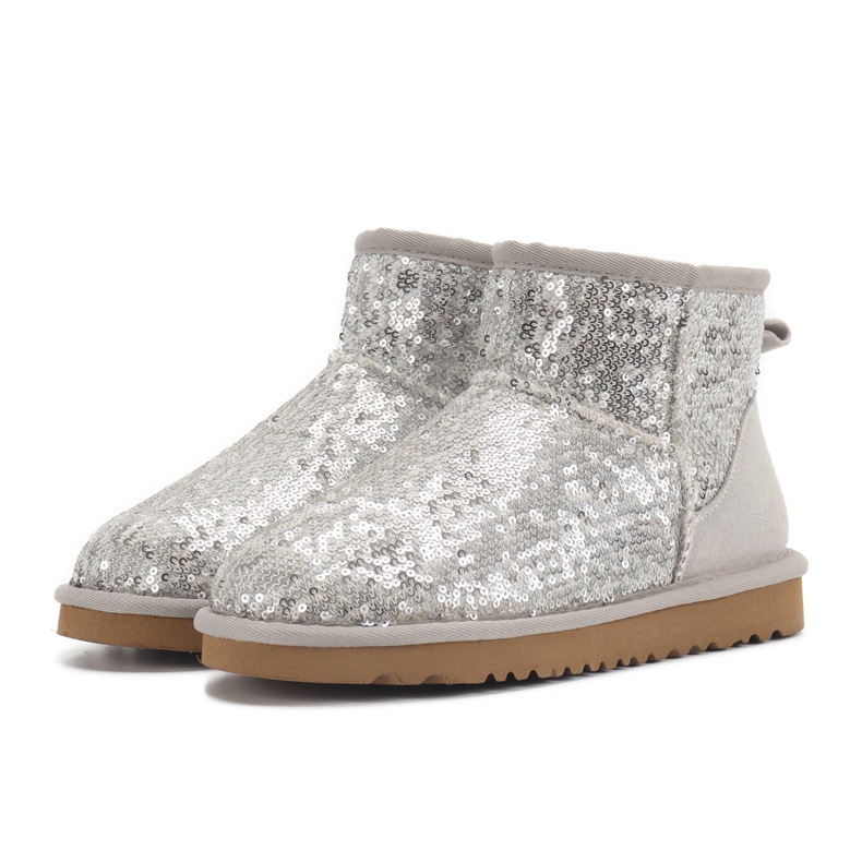 Shiny Sequinned Flat Short Snow Boots Winter Shoes