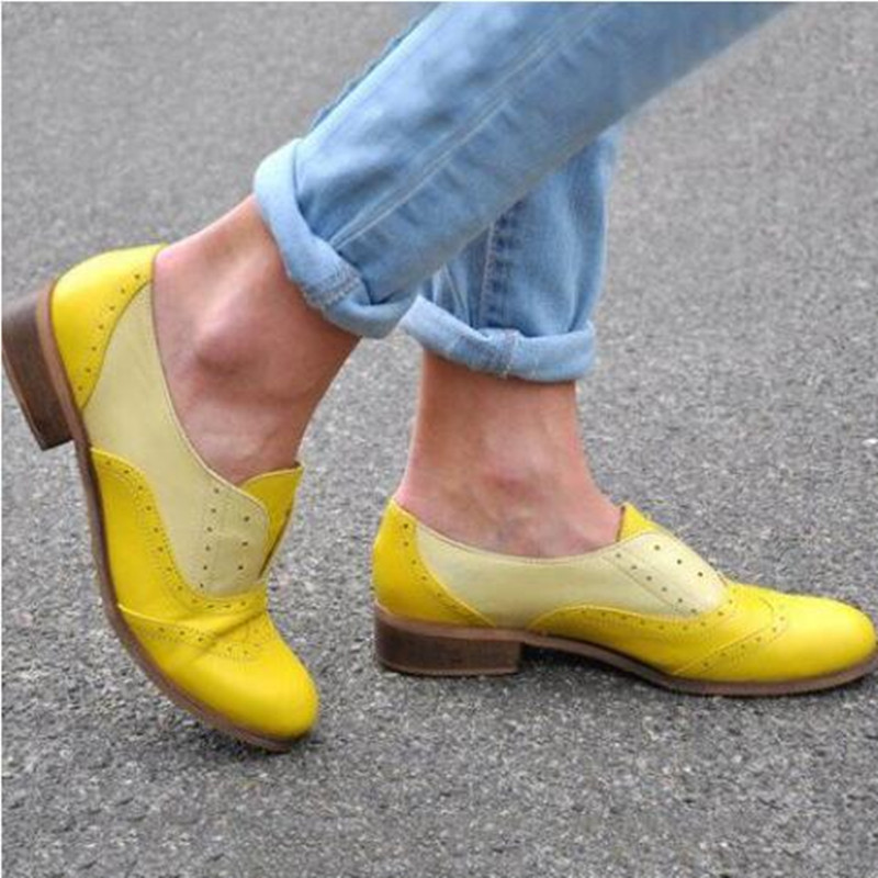 Yellow Leather Women Oxford Shoes