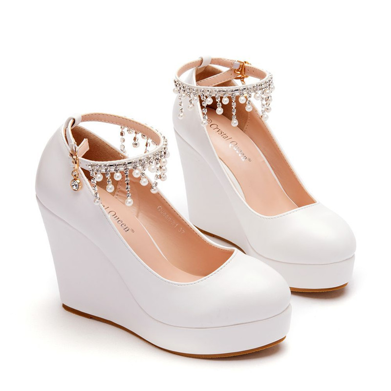 Pearls Decor Ankle Straps Women Platform Wedges on Luulla