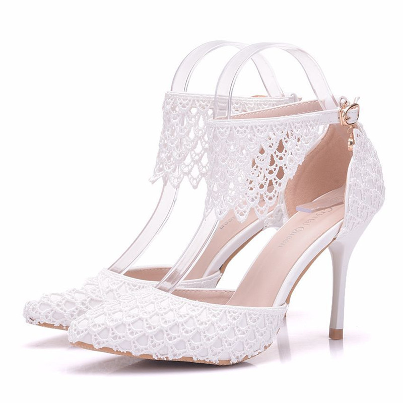 Lace Detail Ankle Strap Stiletto Heels White Wedding Shoes on Luulla