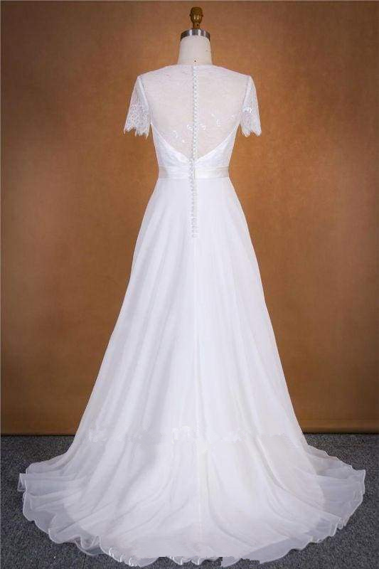 Short Sleeves Long Chiffon Country Wedding Dresses on Luulla