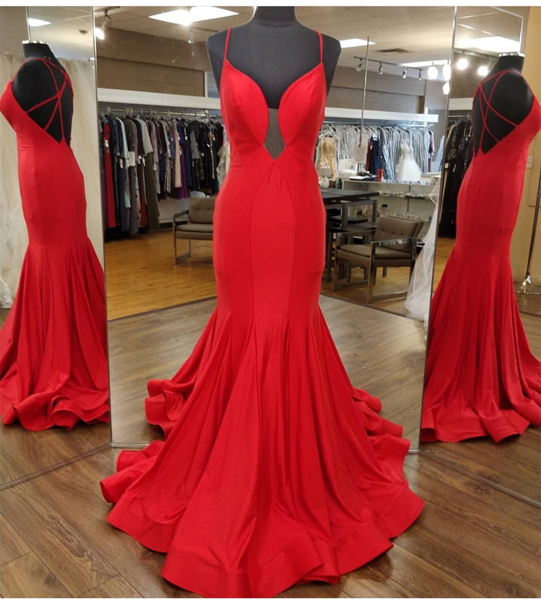 Red Prom Dresses Evening Gowns With Strappy Back