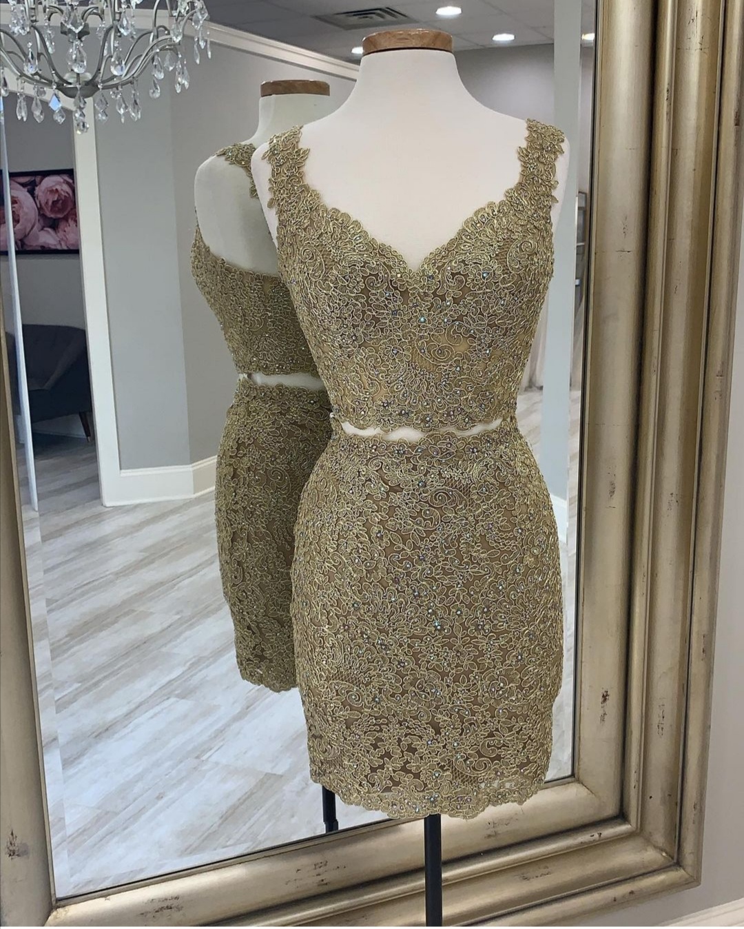 2 Pieces Gold Short Prom Dresses Party