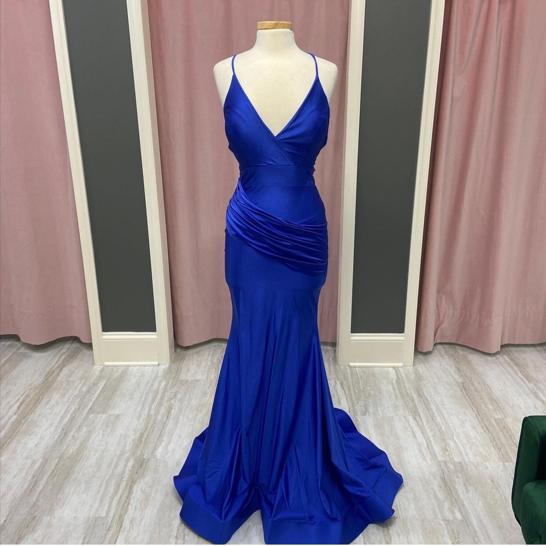 V Neck Royal Blue Prom Dress Long Evening Gowns