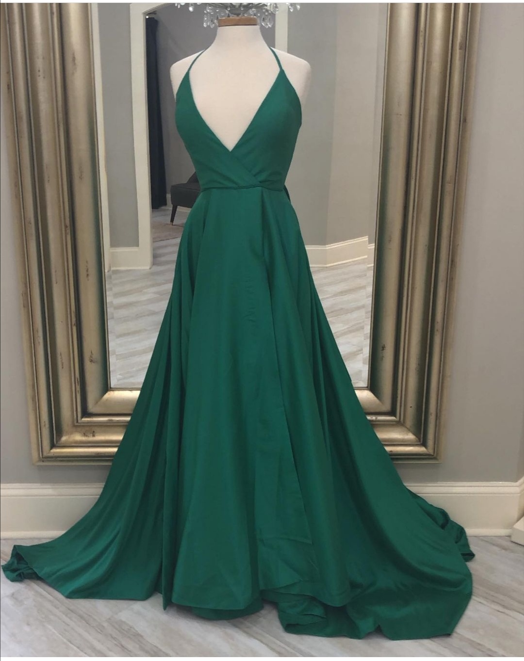 High Neck Emerald Green Dress Evening Dress Simple Emerald Green Prom  Dresses High Neck Green