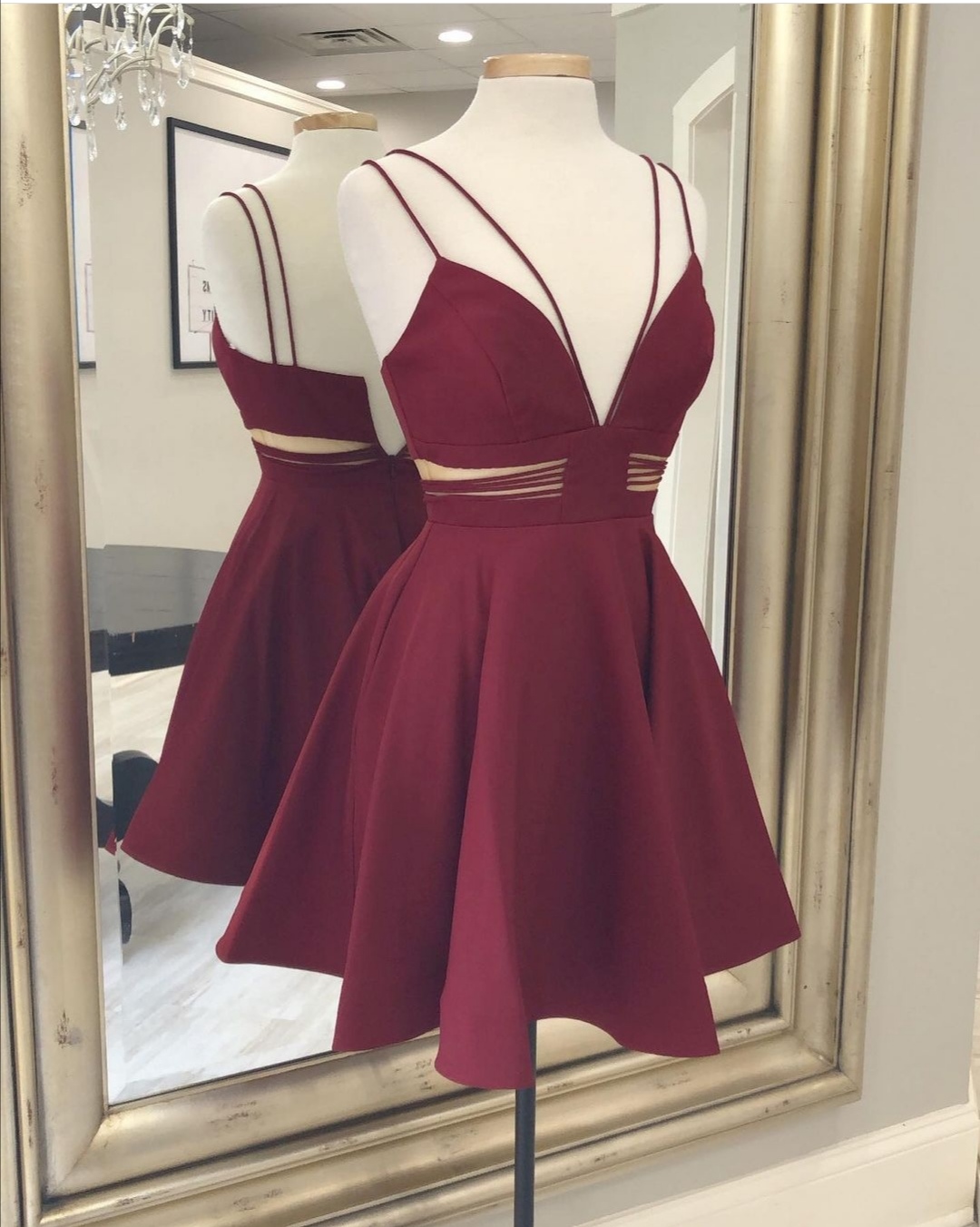 Wine Short Homecoming Dress With Cut-out Waist