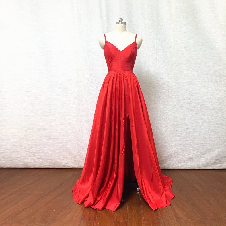 Red Slit Prom Dress With Tie Back on Luulla