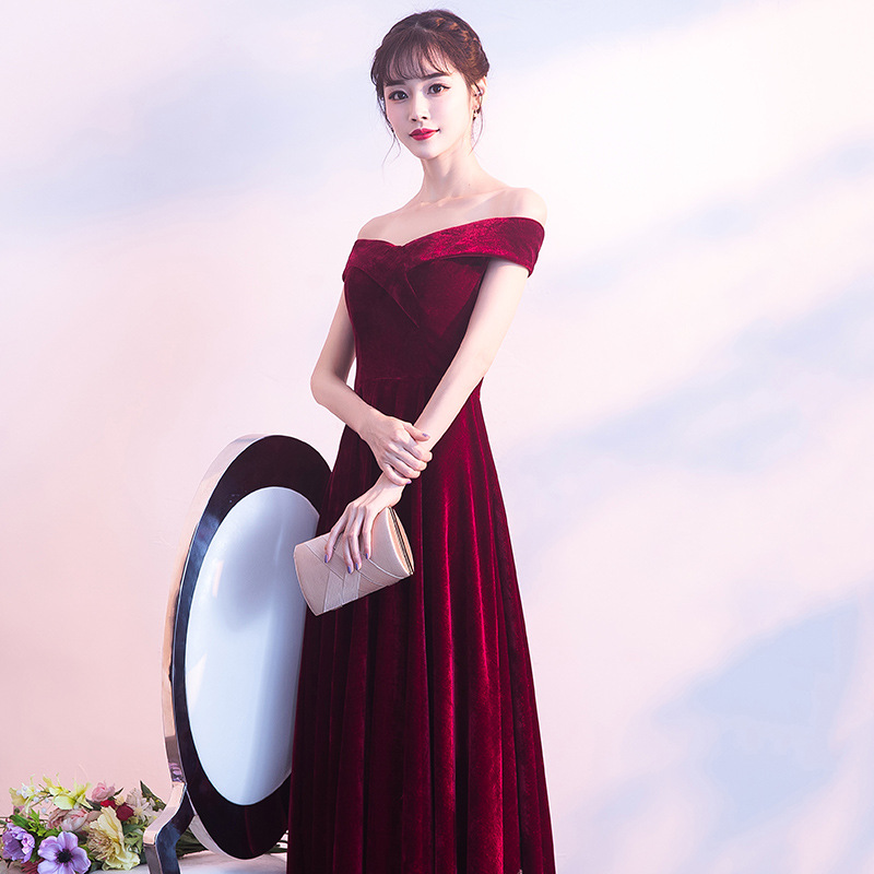 Half Sleeve Velvet Classic Column Silhouette Formal Attire Red main image 1