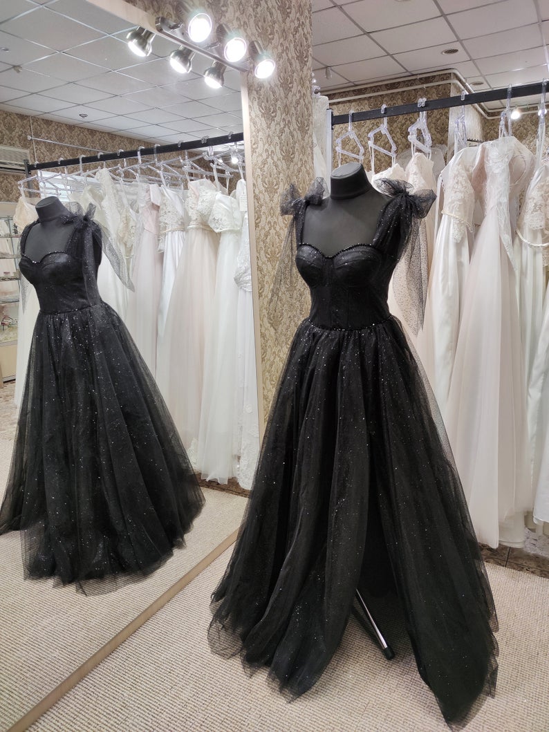 Sweetheart Black Glitter Prom Dress With Slit Long Evening Gown