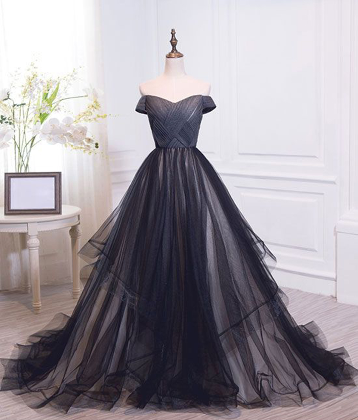black and champagne prom dress ZAPAKA Women Champagne Mermaid Prom Dress with Slit Off The Shoulder Satin Long Evening Dress, Black / US12