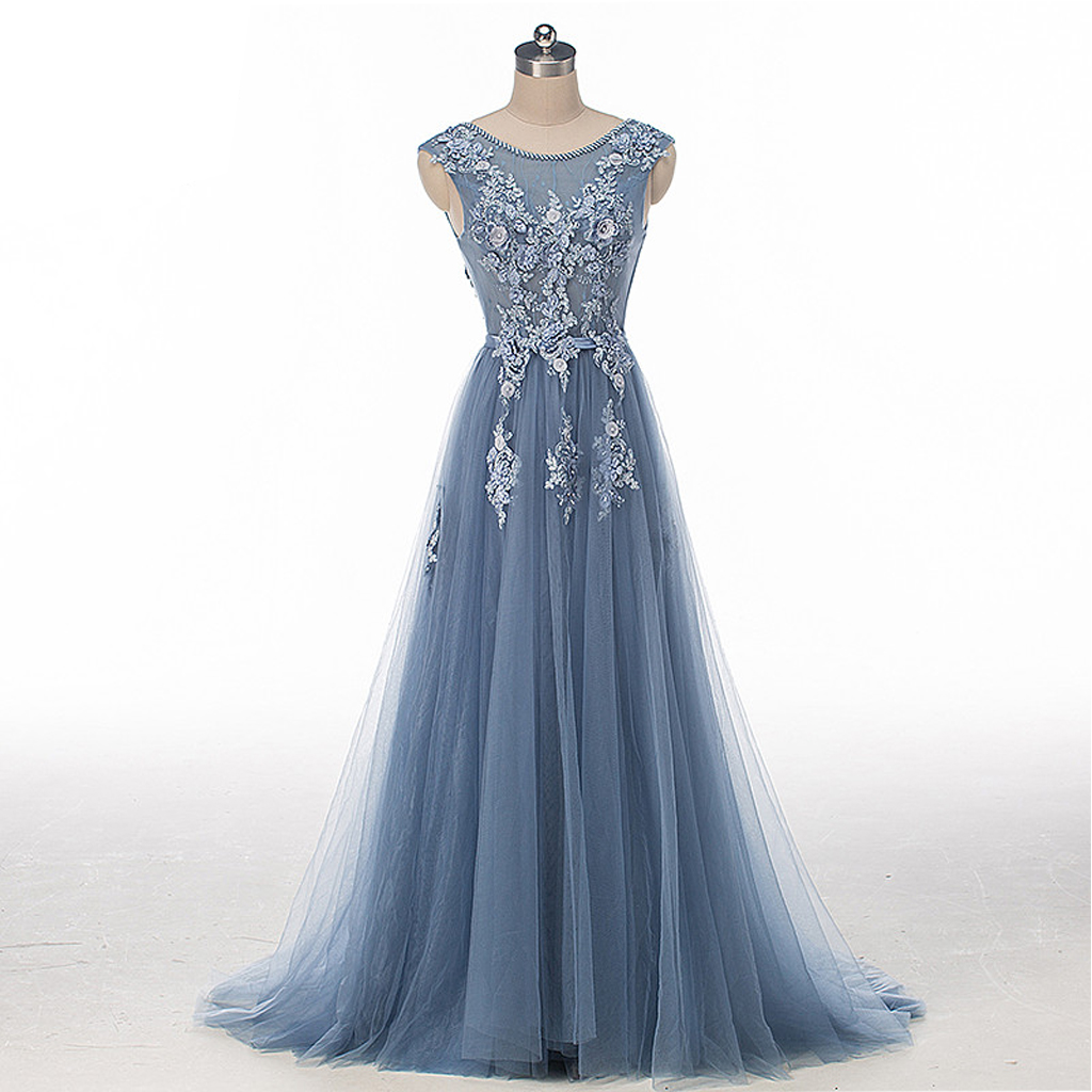 Dusty Blue Long Prom Dress