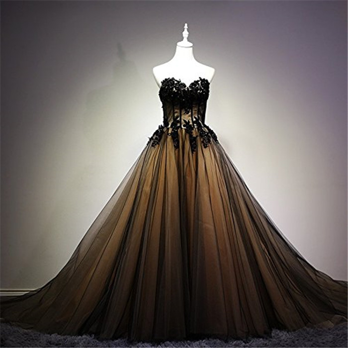 Sweetheart Champagne Black Gothic Modern Wedding Dresses