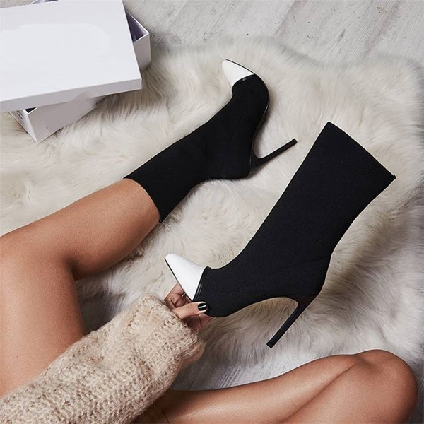 Color Block Heeled Boots Shoes Women