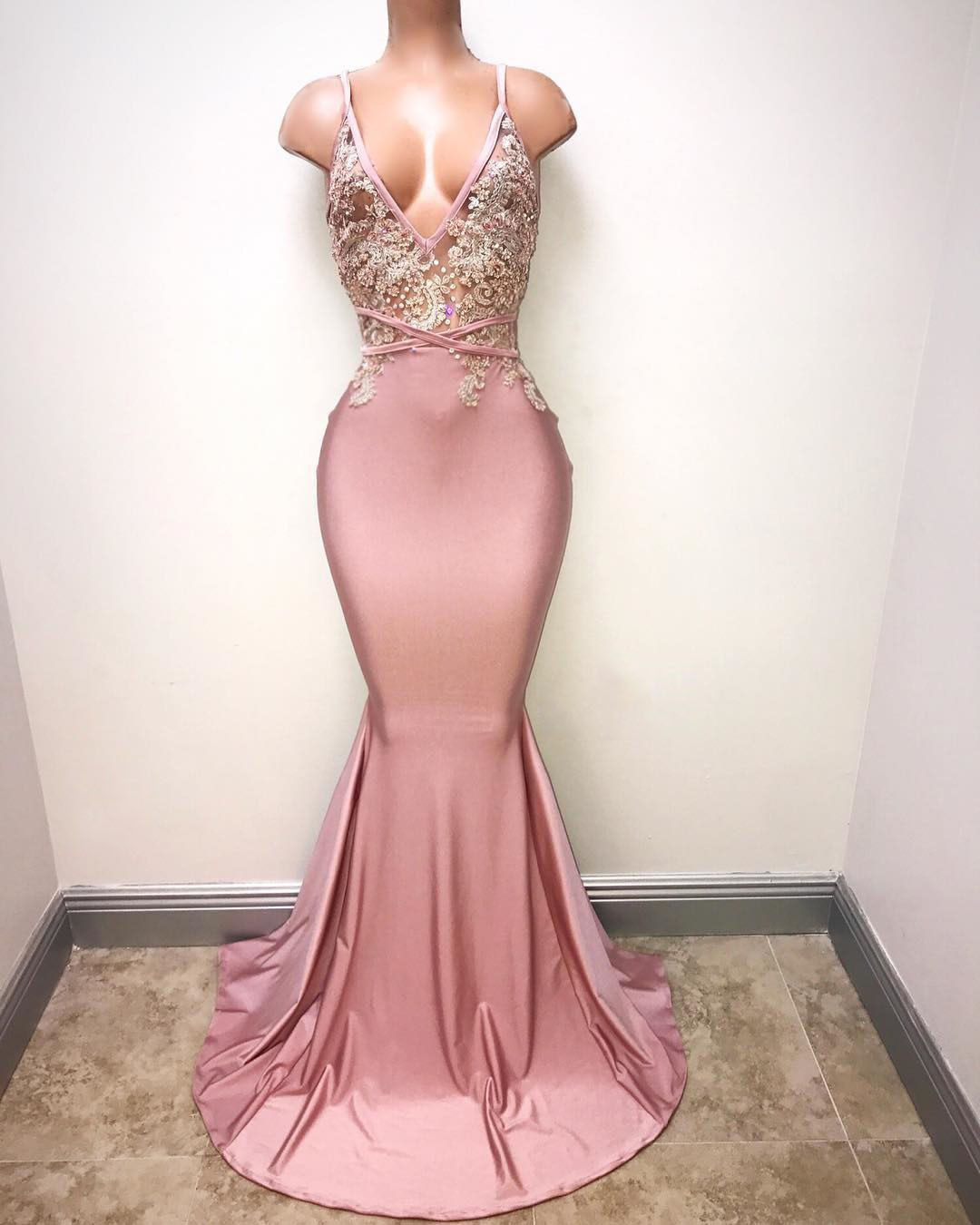 V Neck Backless Prom Dress With Long Tie Straps