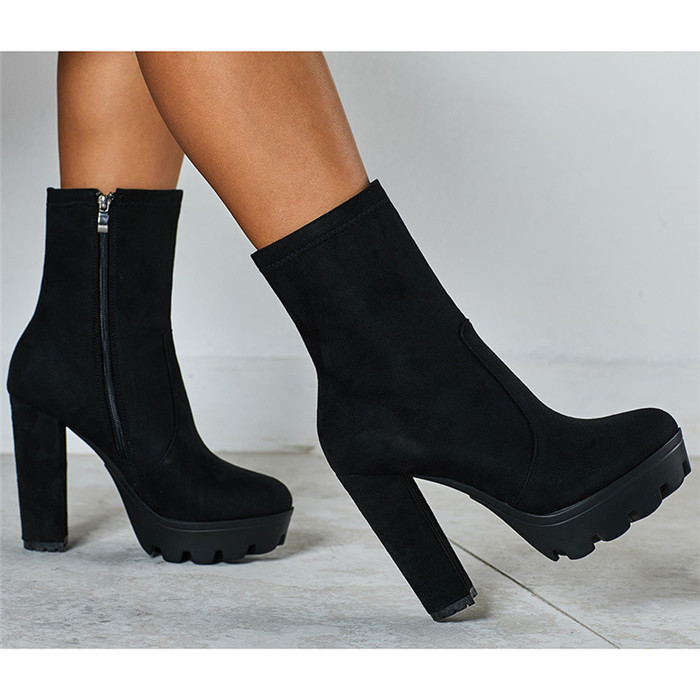 Chunky Platform Suede Black Boots on Luulla