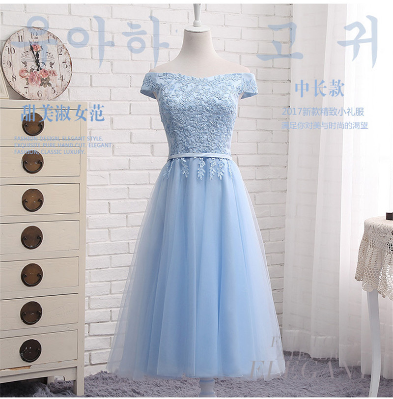 Calf Length Blue Semi Formal Dresses Party