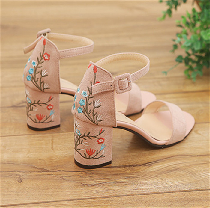 Embroidered Ankle Strap Sandals Women Shoes