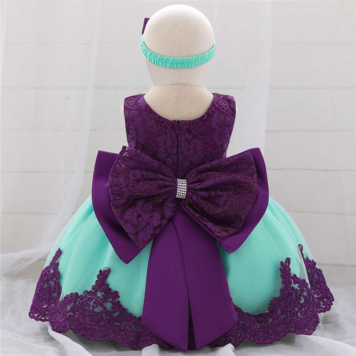 Mint And Purple Toddler Girl Dress With Headpiece