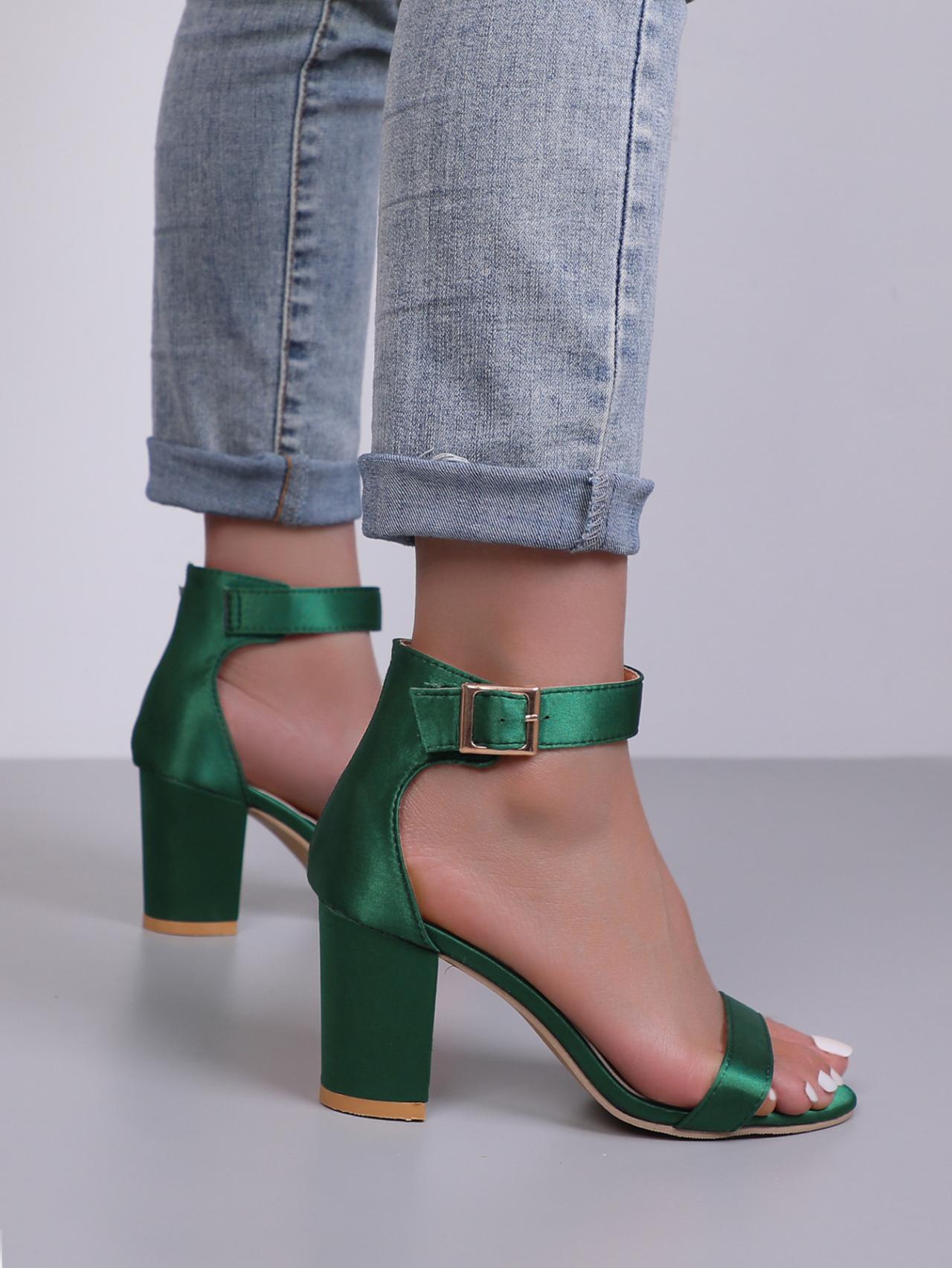 Chunky Heeled Ankle Strap Green Sandals Women Shoes