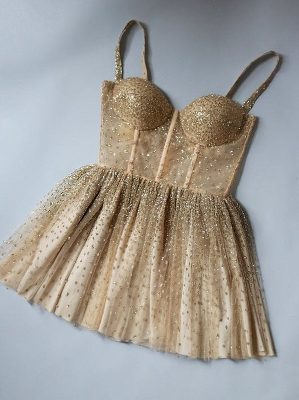 Gold Glitter Short Hoco Party Dress