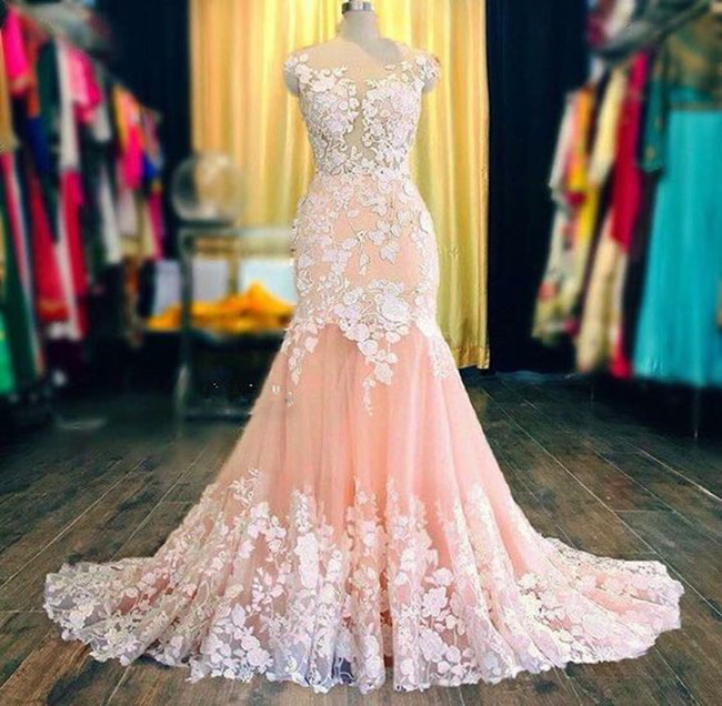 Modern Peach Wedding Dress