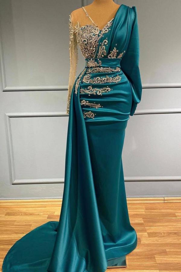 Evening Formal Dresses Long Sleeves V Neck Beaded Elegant Women Wear Prom Dresses cc688 main image 1