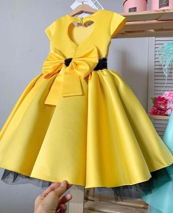 Yellow Girl Dress With Black Lace Belt