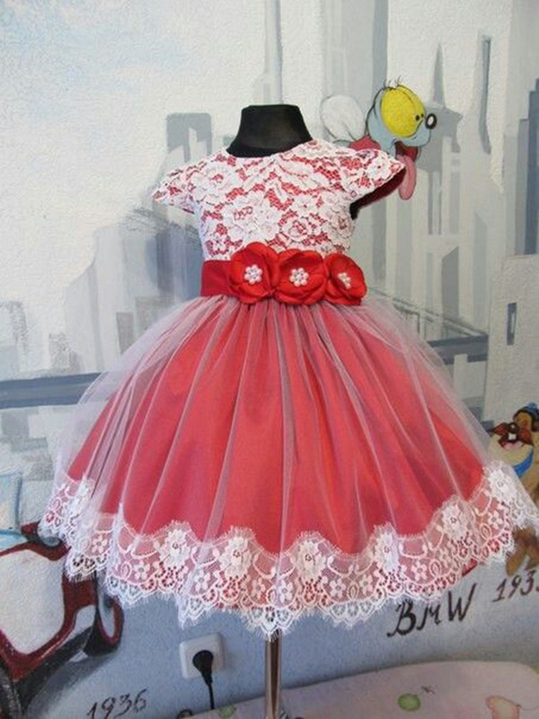 Little Girl Dress With Flowers Sash