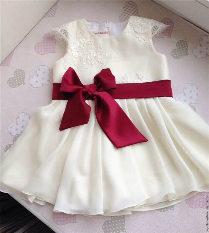 Light Ivory 3D Floral Organza Flower Girl Dress with Bow