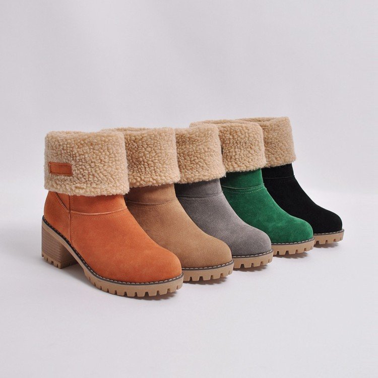 Suedette Chunky Heeled Snow Boots Women Winter Shoes