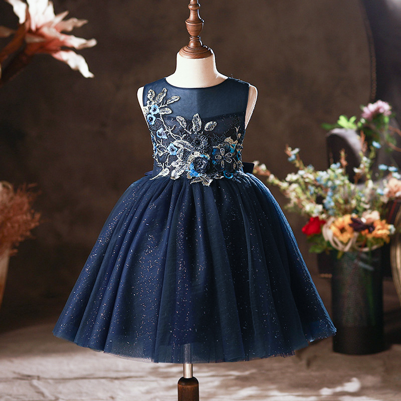 Navy Girl Dress With Embroidery Details