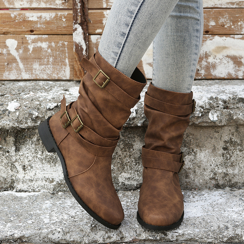 Faux Leather Brown Women Boots