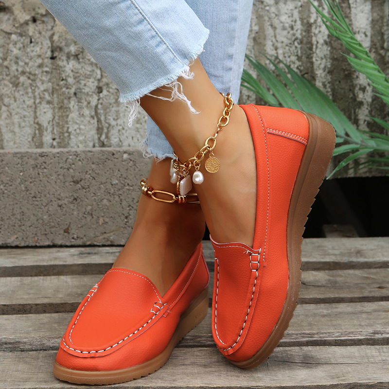 Orange Women Loafers Shoes