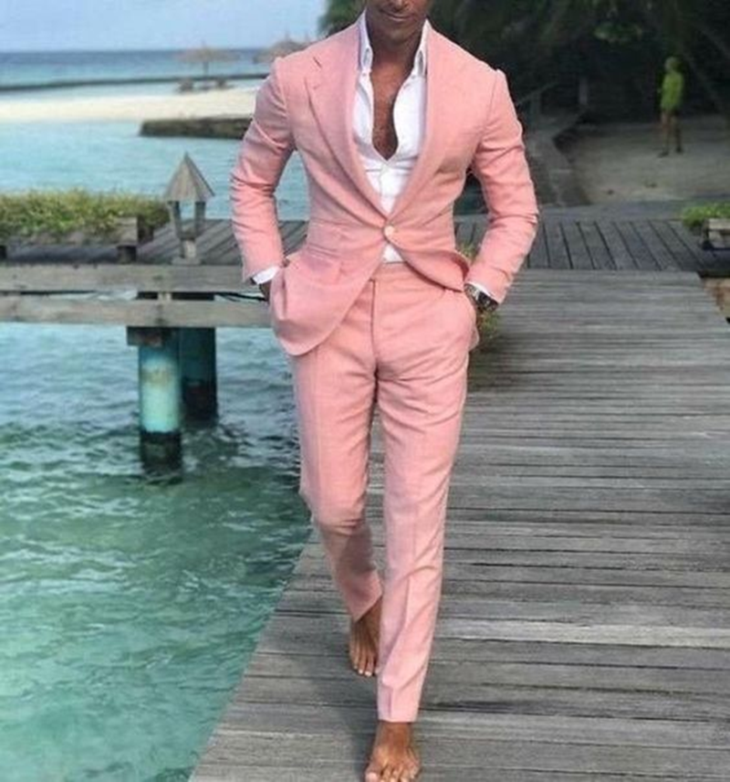 Special Gift For Him Pink Suits Wedding Grooms Dinner Party Wear Suits