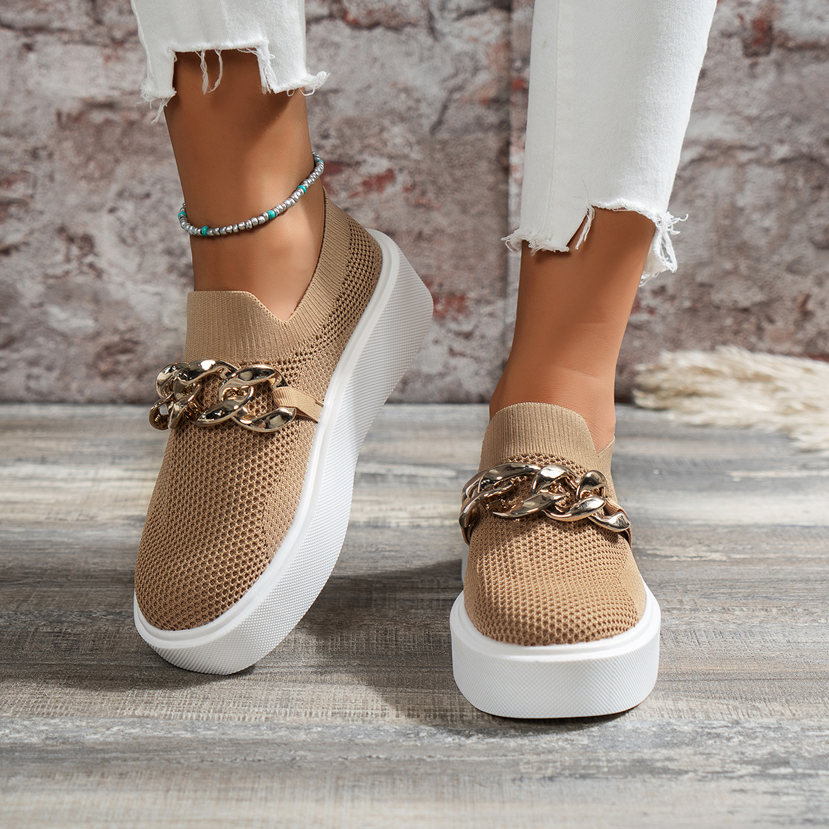 Chain Decor Women Slip On Casual Shoes