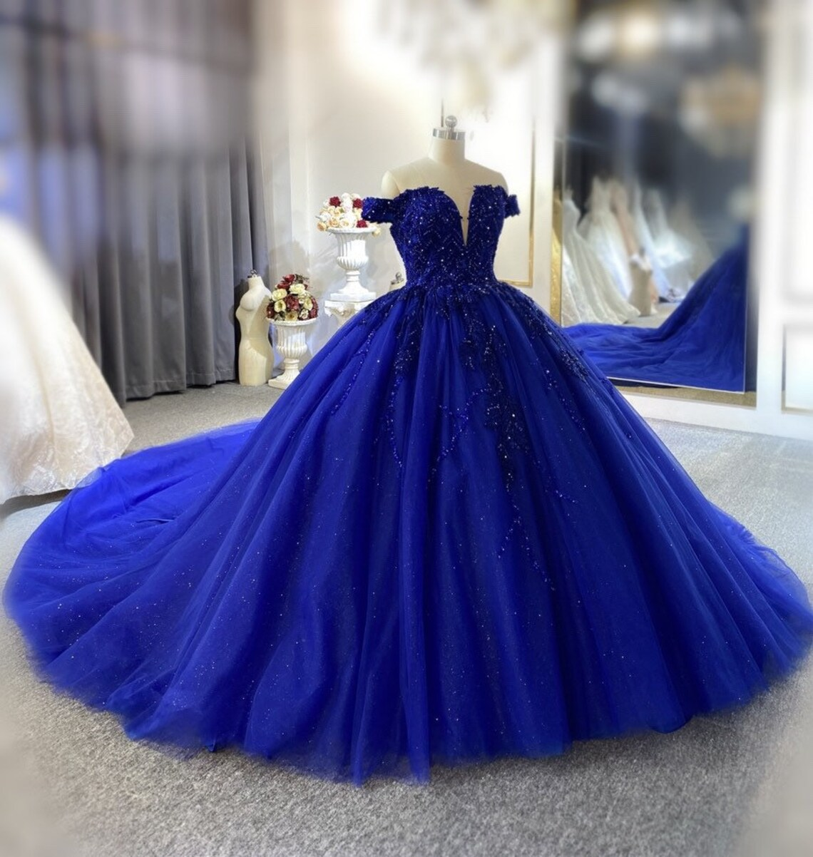 Luxury Blue Ball Gown Prom Dresses Quinceanera Sweet 16 Dress