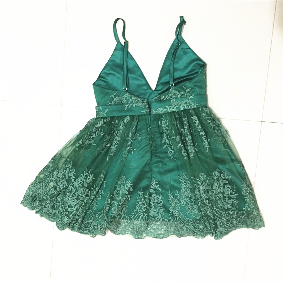 Green V-neckline Straps Short Party Dress, Green Knee Length Homecoming Dress main image 1