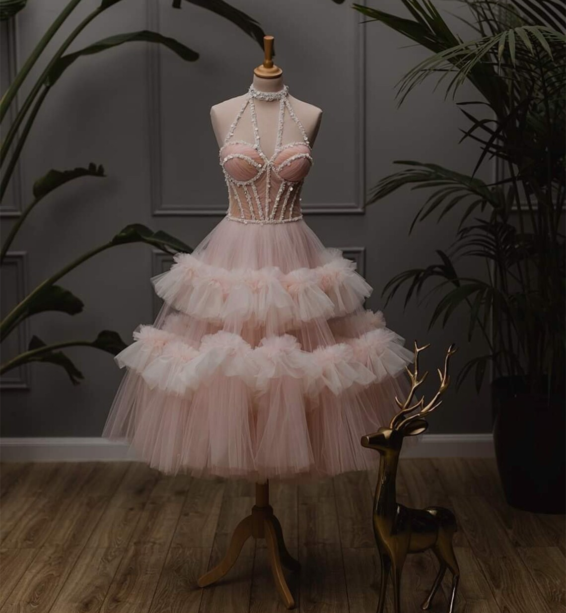 Pastel Pink Pleated And Embellished Fairy Dress