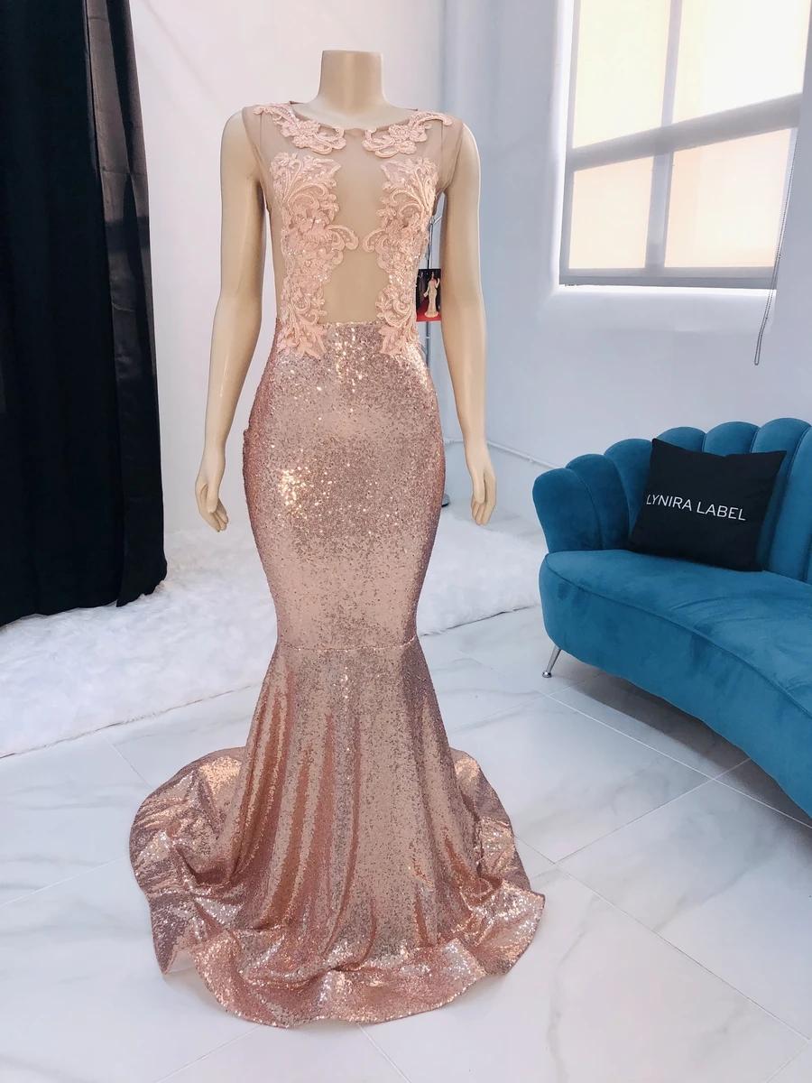 Rose Gold Sequin Prom Dresses